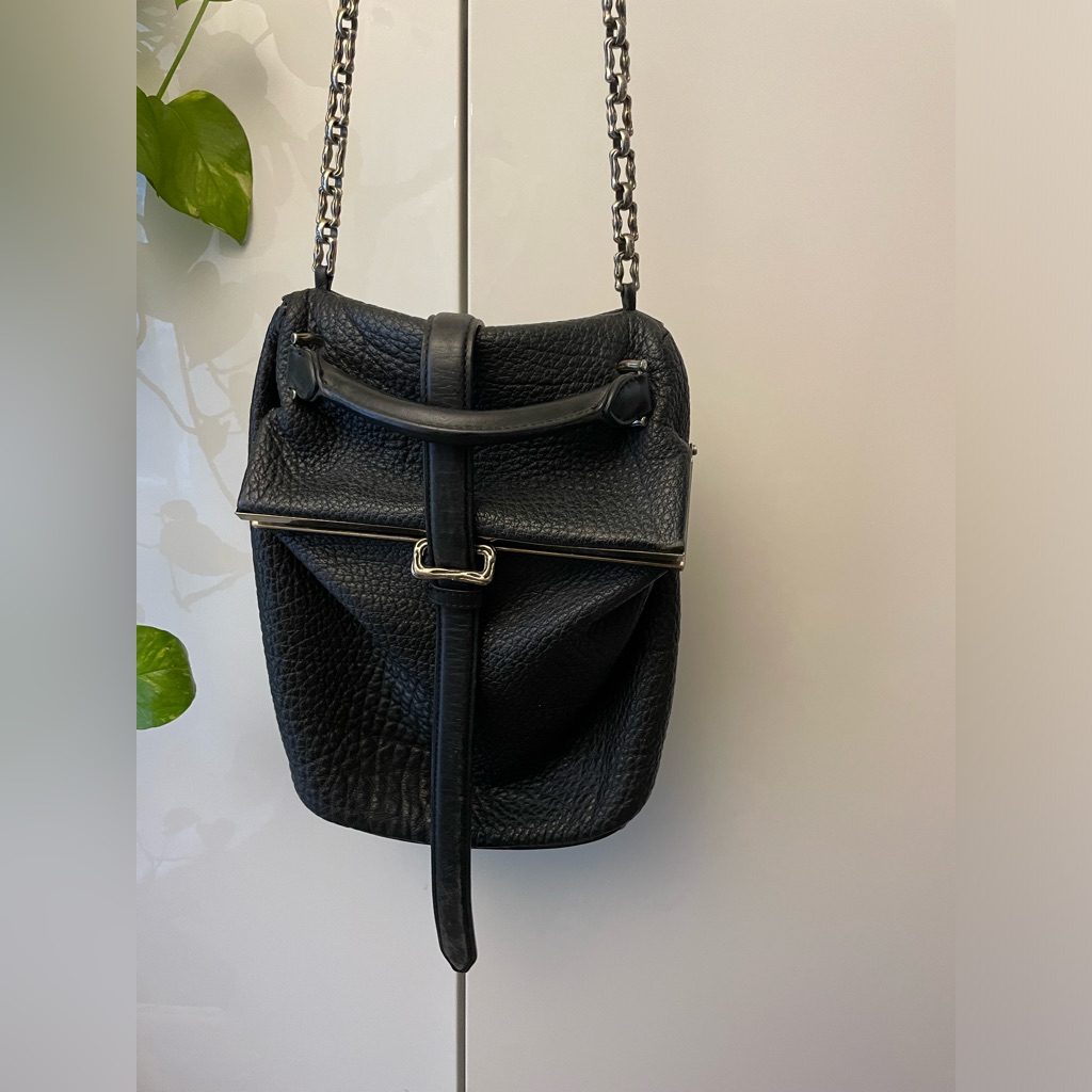 Alexander Wang Black Pebbled Leather Crossbody Buckle Closure Bag